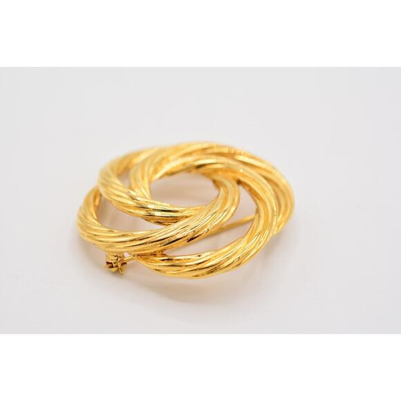 Monet Vintage Round Pin Brooch Gold Tone Metal Shiny Signed Chunky 1980s Bin4 - Picture 7 of 12